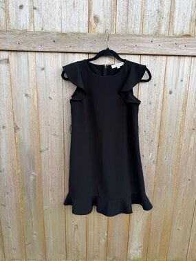 LOFT Black Flutter Ruffle Sleeve Shift Dress